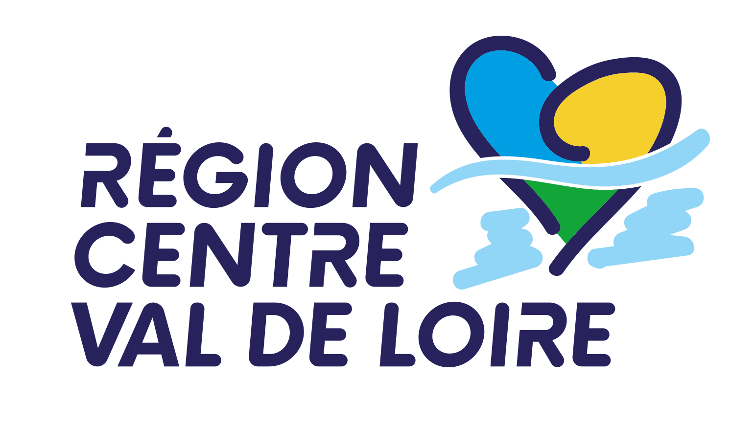 Logo de la région Centre-Val de Loire. Un cœur dessiné avec trois couleurs : jaune, vert et bleu.